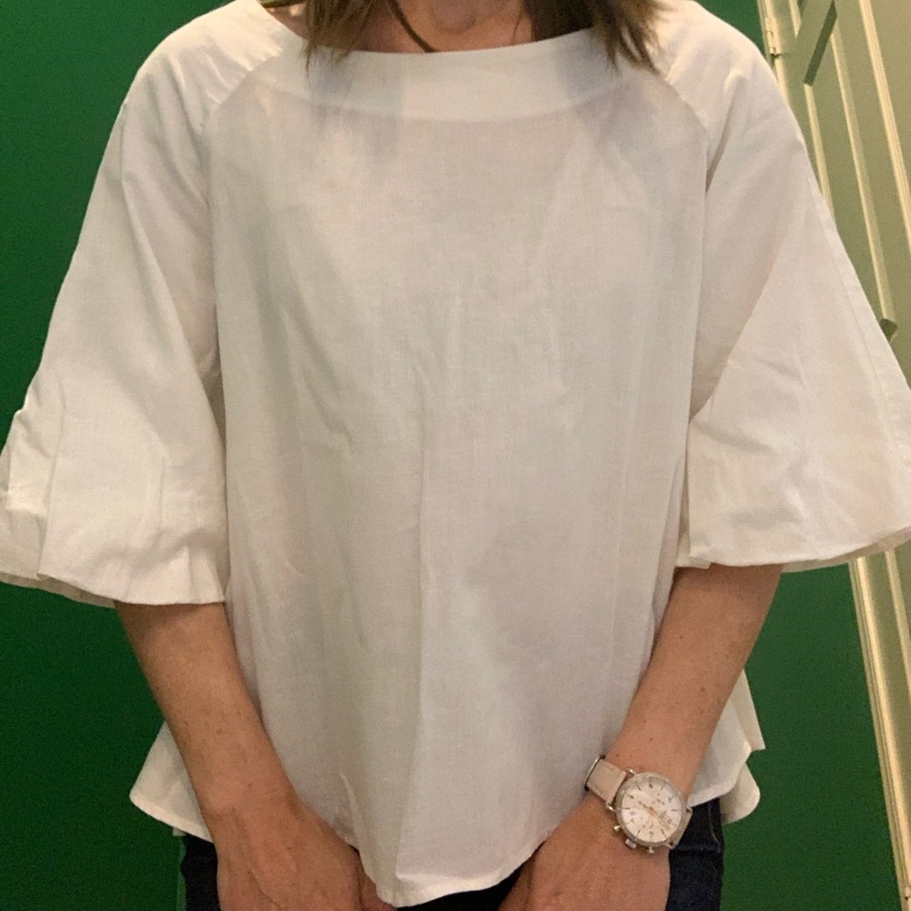 White linen high/low summer blouse